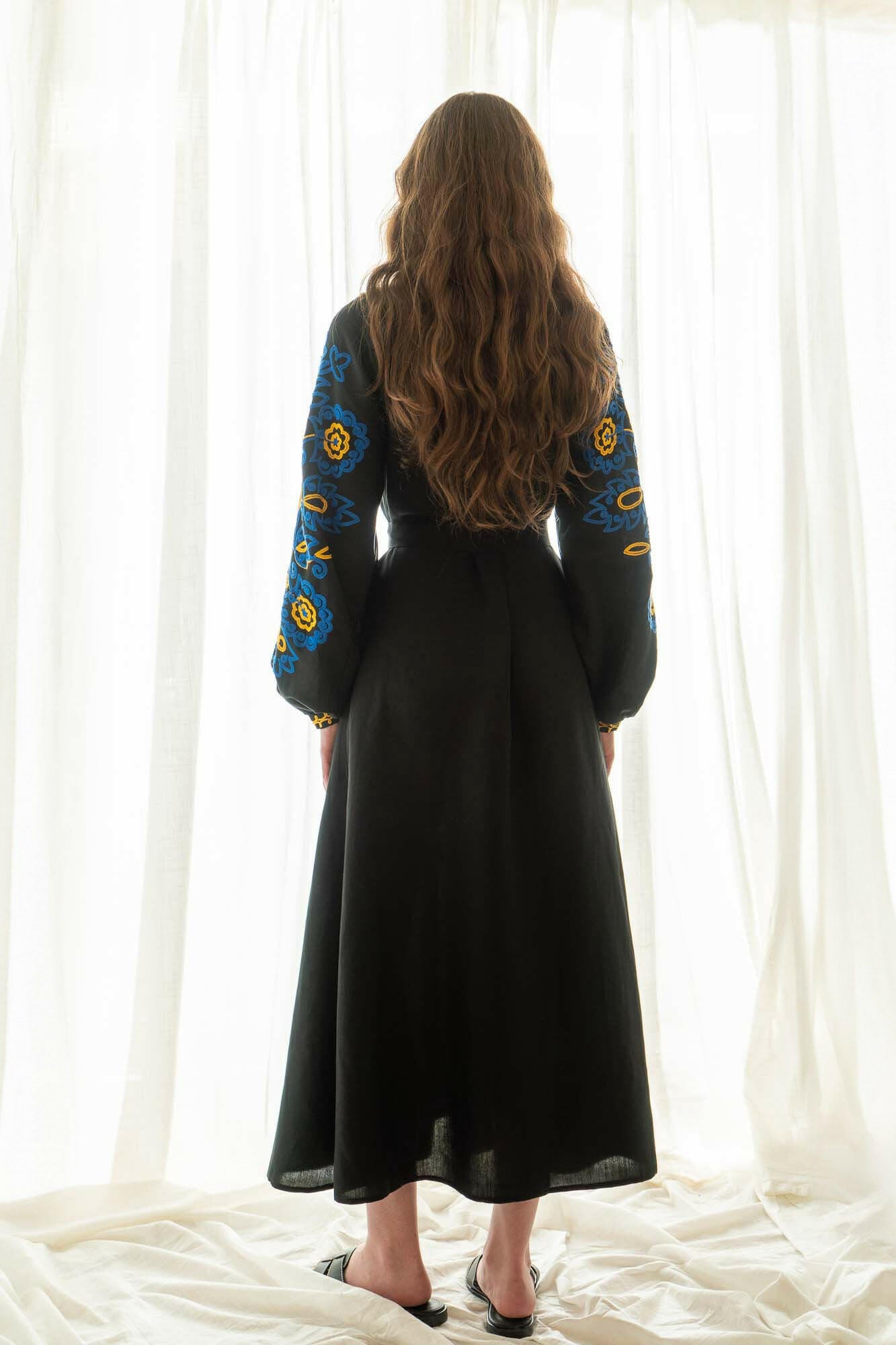 The Janni Dress in Midnight Summer — Embroidered Linen Blend Maxi Dress by Amorrre – Luxury Resortwear, Embroidered Dresses & Kaftans.