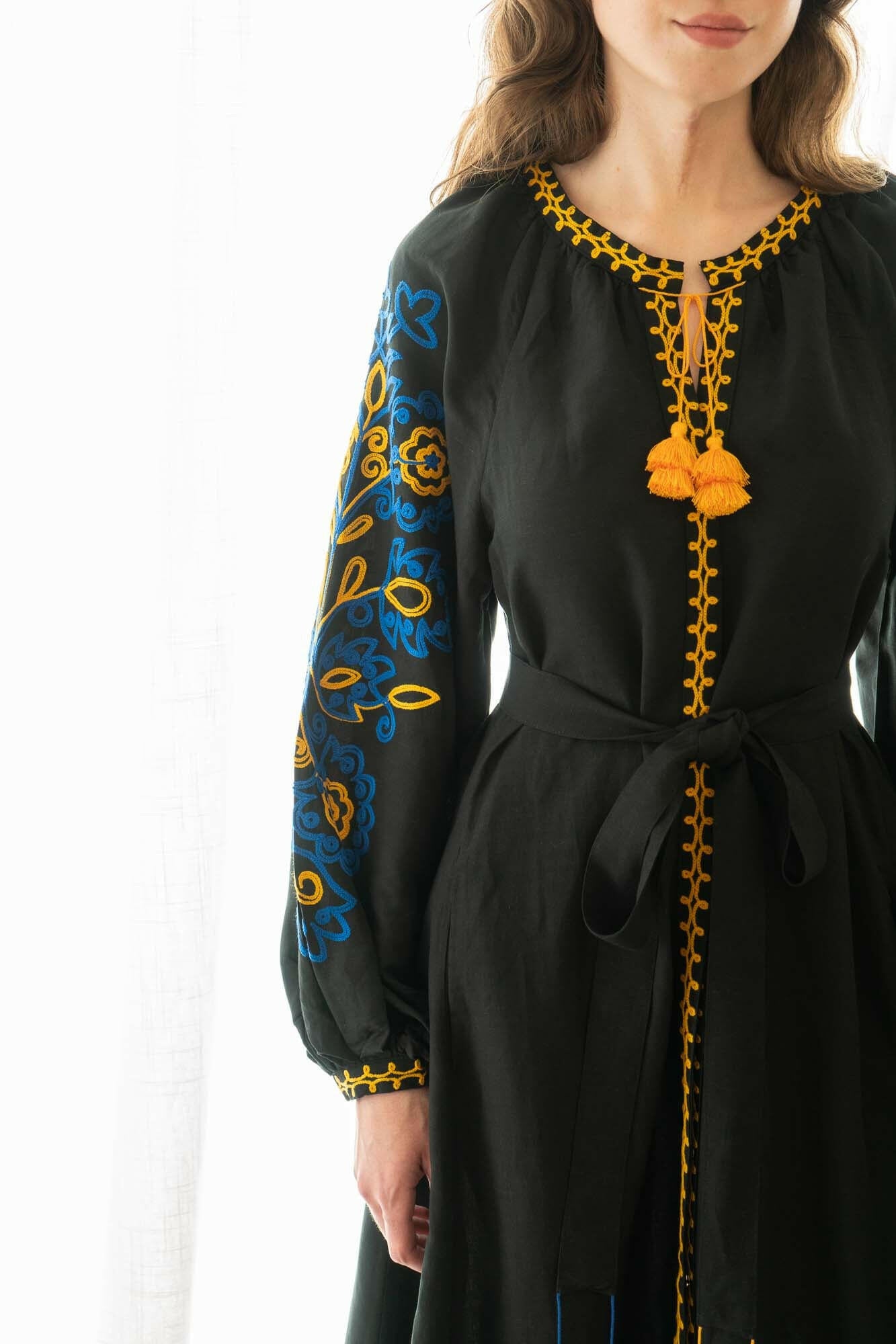 The Janni Dress in Midnight Summer — Embroidered Linen Blend Maxi Dress by Amorrre – Luxury Resortwear, Embroidered Dresses & Kaftans.