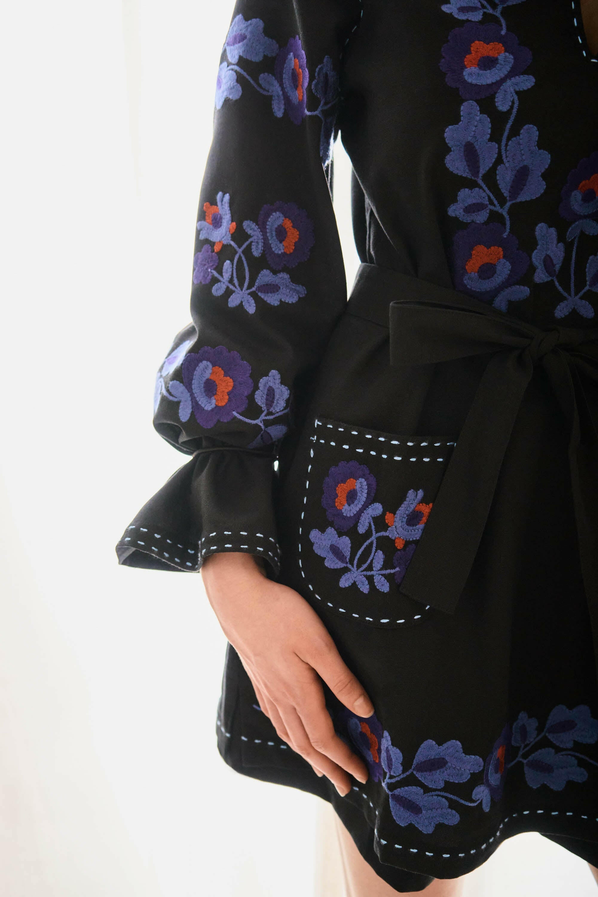 The Lucy Dress in Midnight Bloom — Embroidered Tunic-Length Blouse by Amorrre – Luxury Resortwear, Embroidered Dresses & Kaftans.