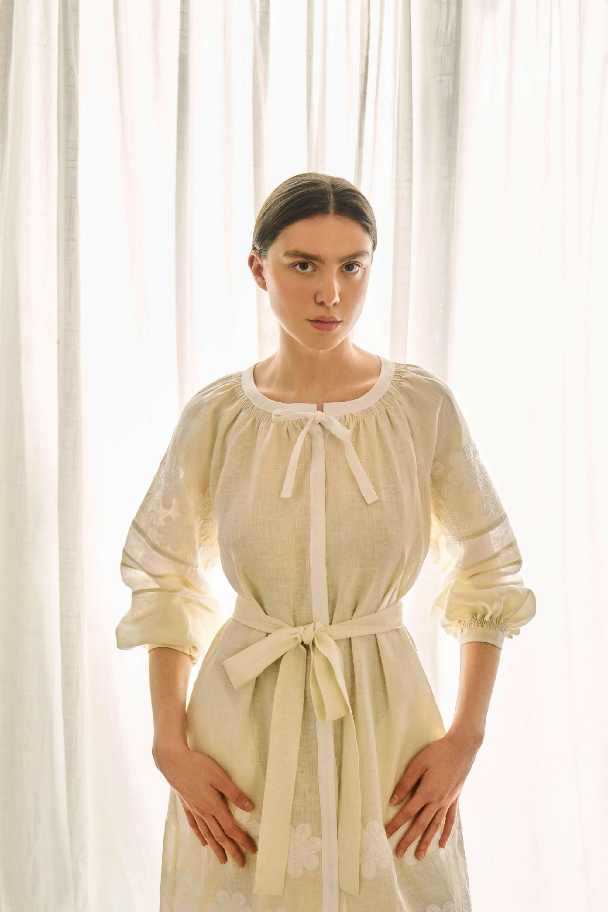 The Alma Dress in Buttercream — Embroidered Linen Dress by Amorrre – Luxury Resortwear, Embroidered Dresses & Kaftans.