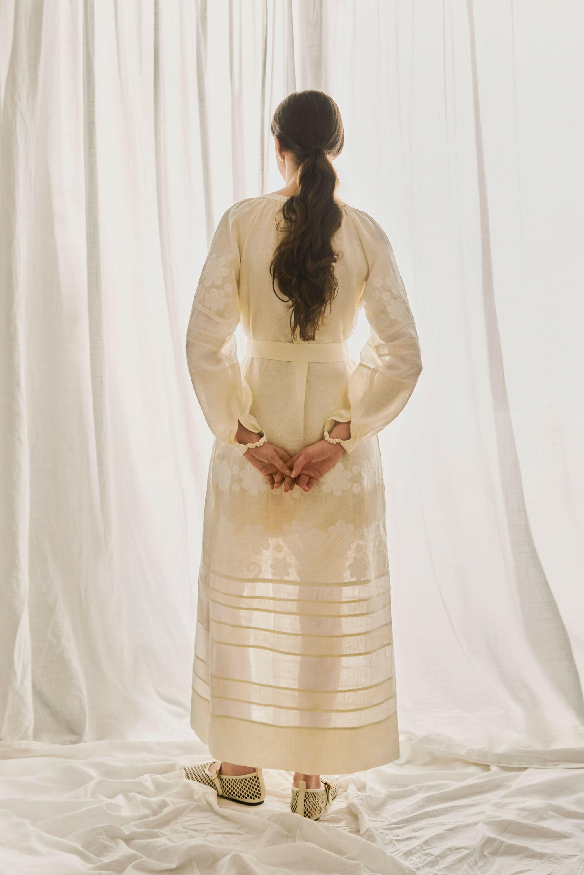 The Alma Dress in Buttercream — Embroidered Linen Dress by Amorrre – Luxury Resortwear, Embroidered Dresses & Kaftans.
