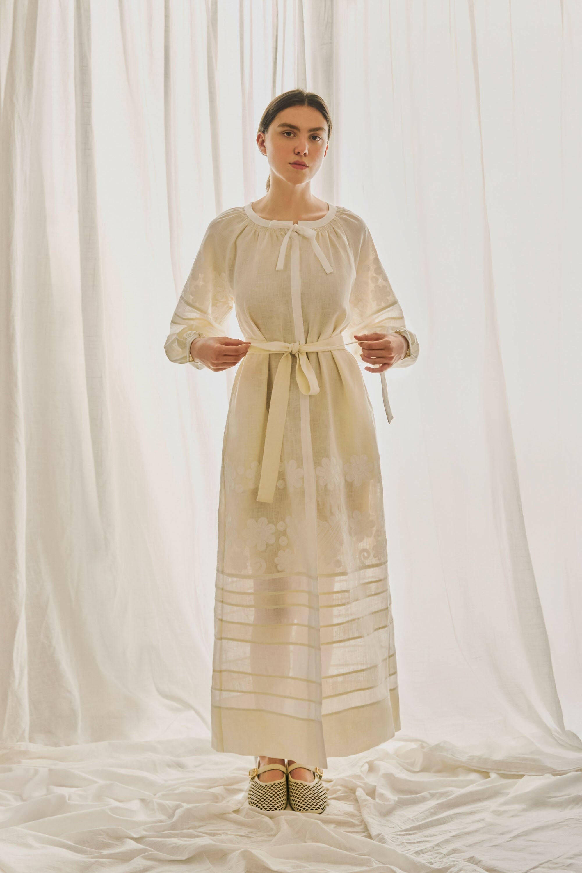 The Alma Dress in Buttercream — Embroidered Linen Dress by Amorrre – Luxury Resortwear, Embroidered Dresses & Kaftans.