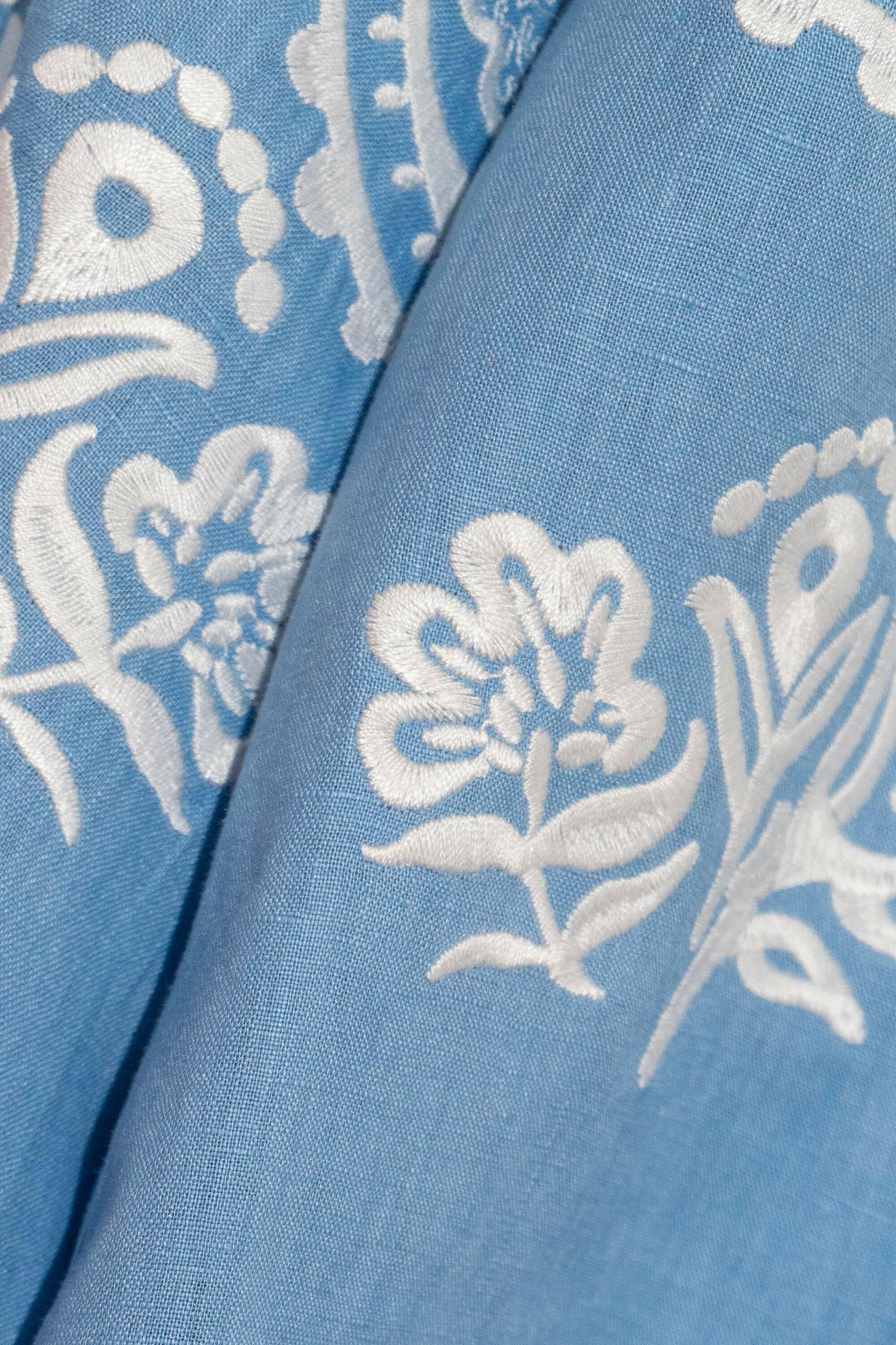 Amina Long Sleeve Blouse in Pastel Blue by Amorrre – Luxury Resortwear, Embroidered Dresses & Kaftans.