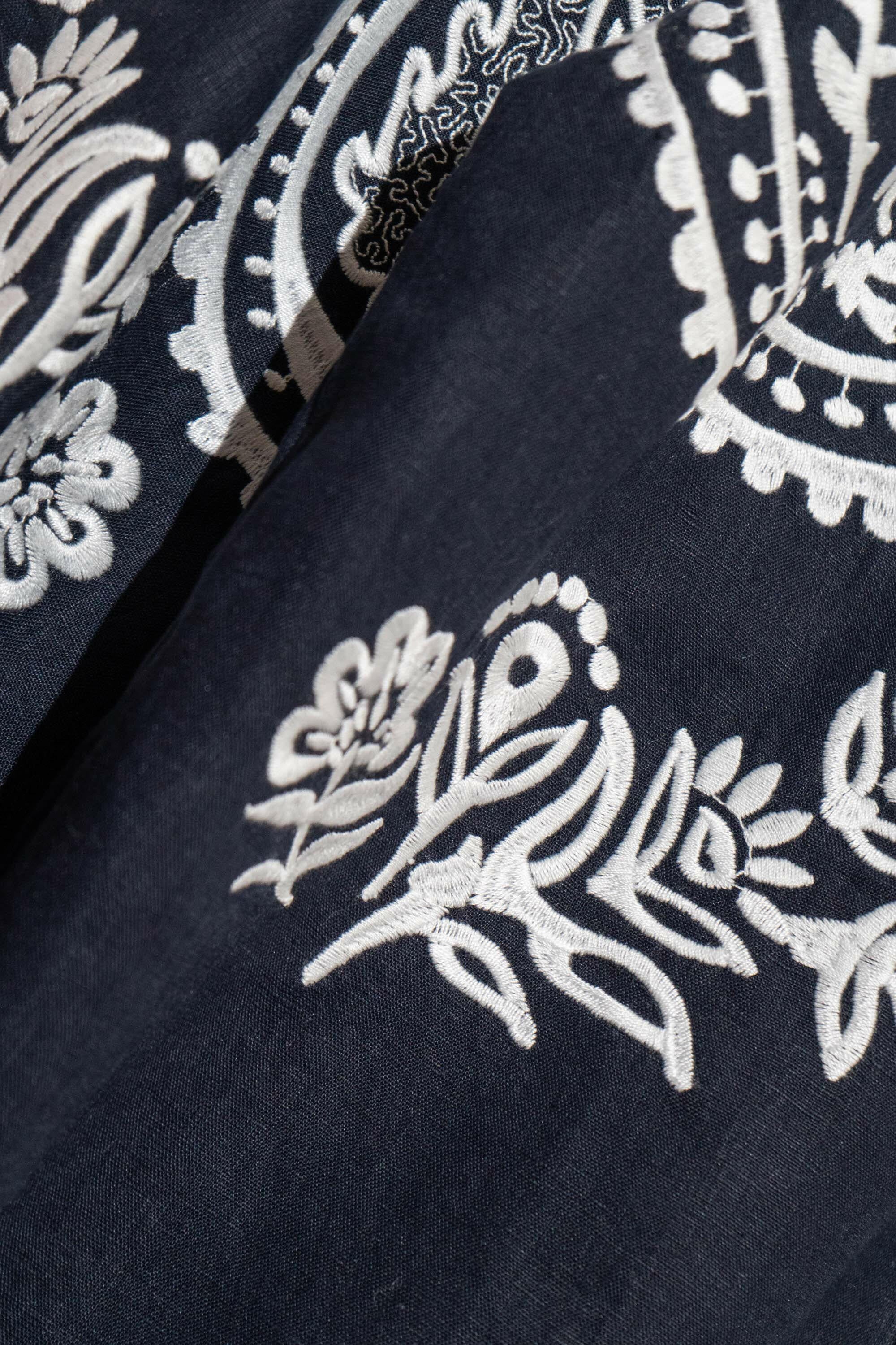 Sara Flared Short Dress in Midnight Blue by Amorrre – Luxury Resortwear, Embroidered Dresses & Kaftans.