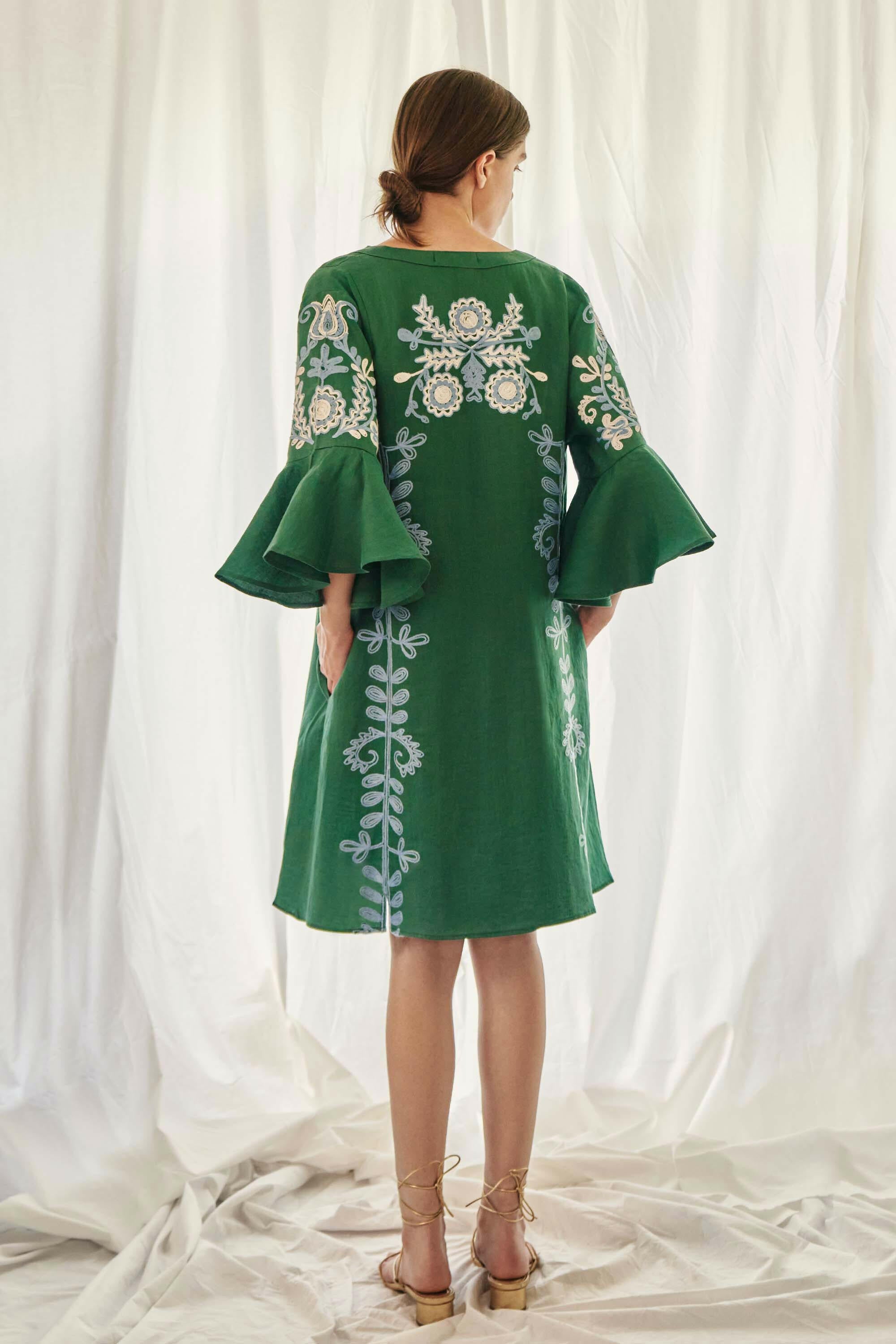 Mariposa Short Kaftan in Jadestone by Amorrre – Luxury Resortwear, Embroidered Dresses & Kaftans.