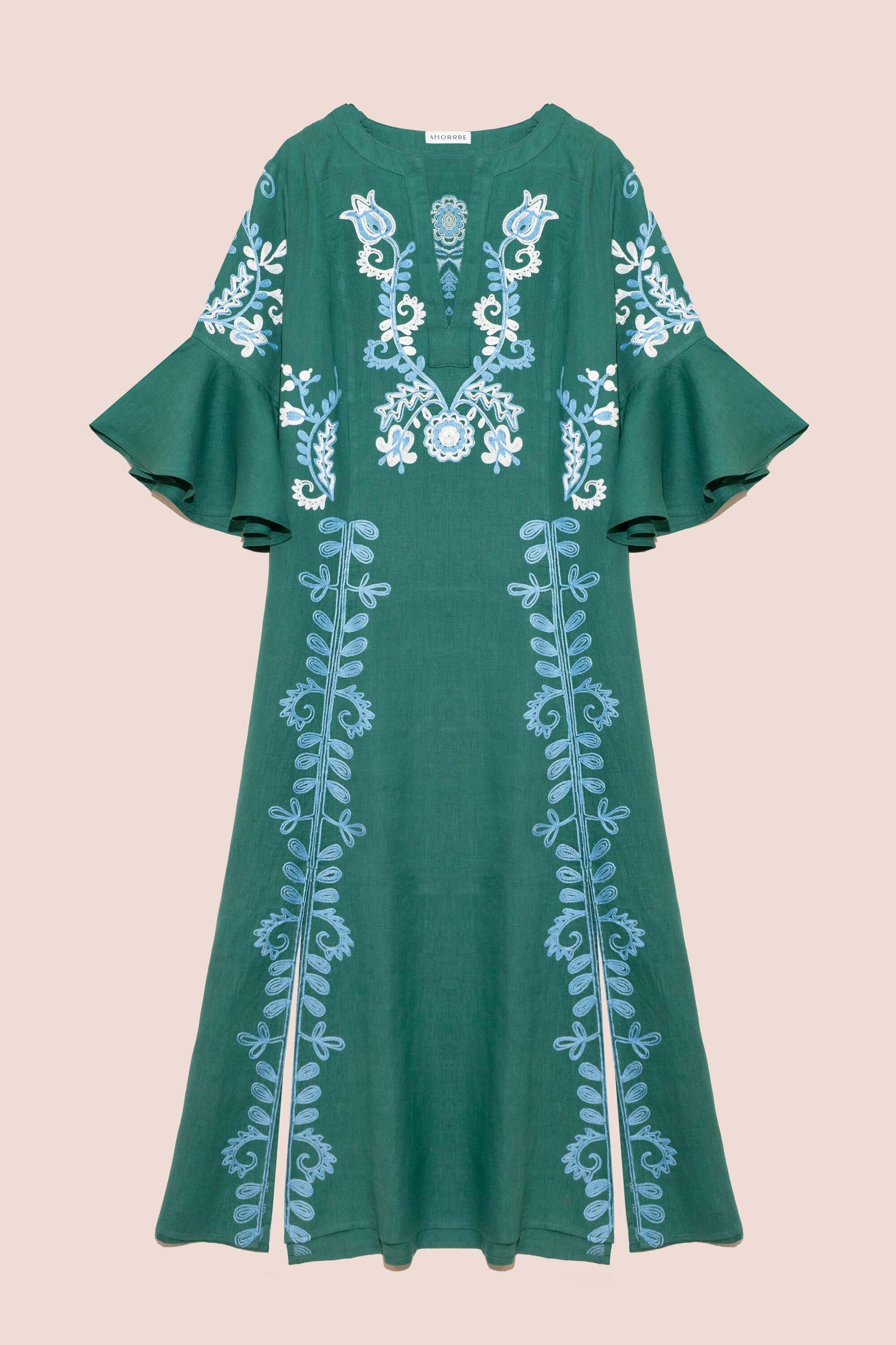 Mariposa Long Kaftan in Jadestone by Amorrre – Luxury Resortwear, Embroidered Dresses & Kaftans.