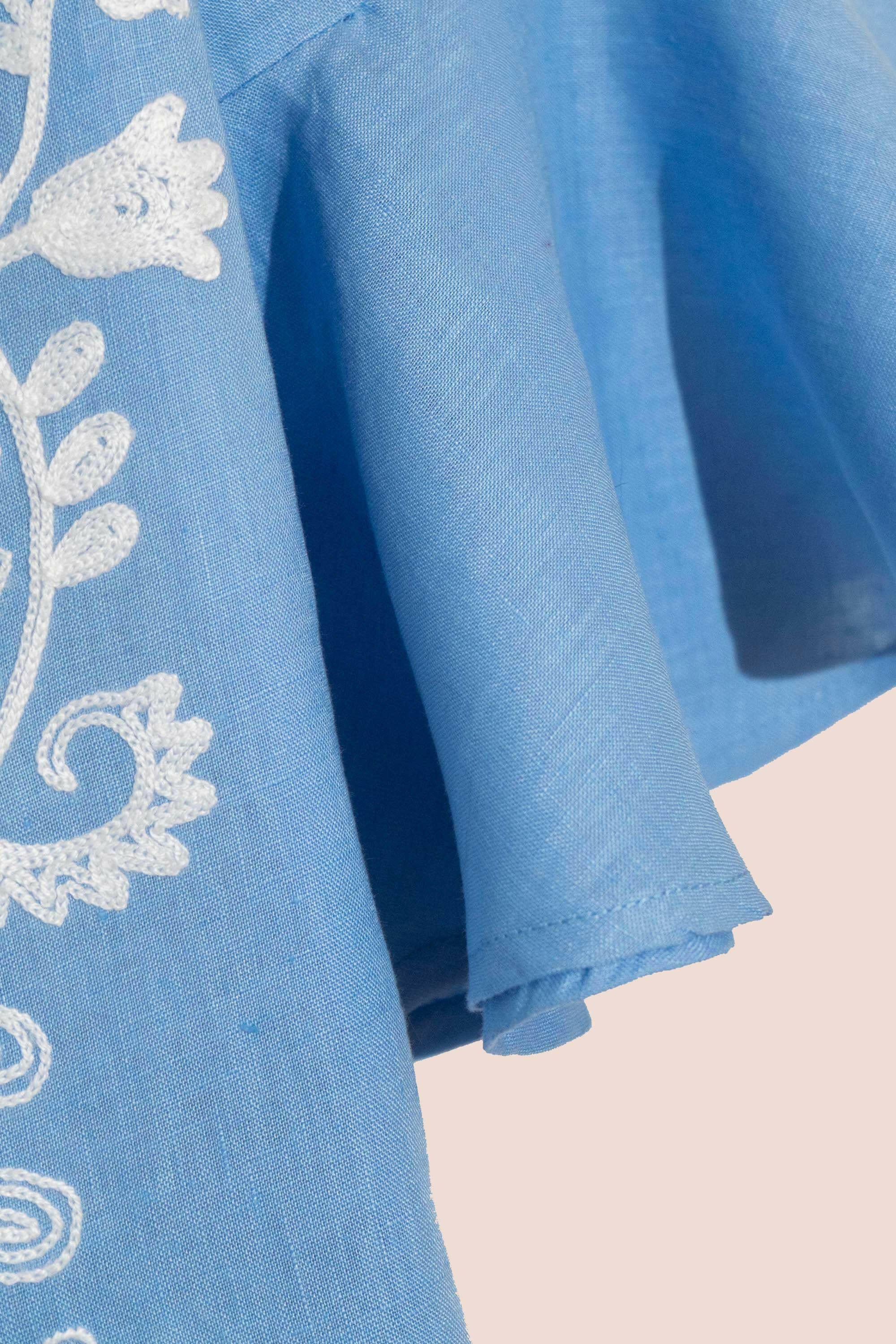 Mariposa Long Kaftan in Pastel Blue by Amorrre – Luxury Resortwear, Embroidered Dresses & Kaftans.
