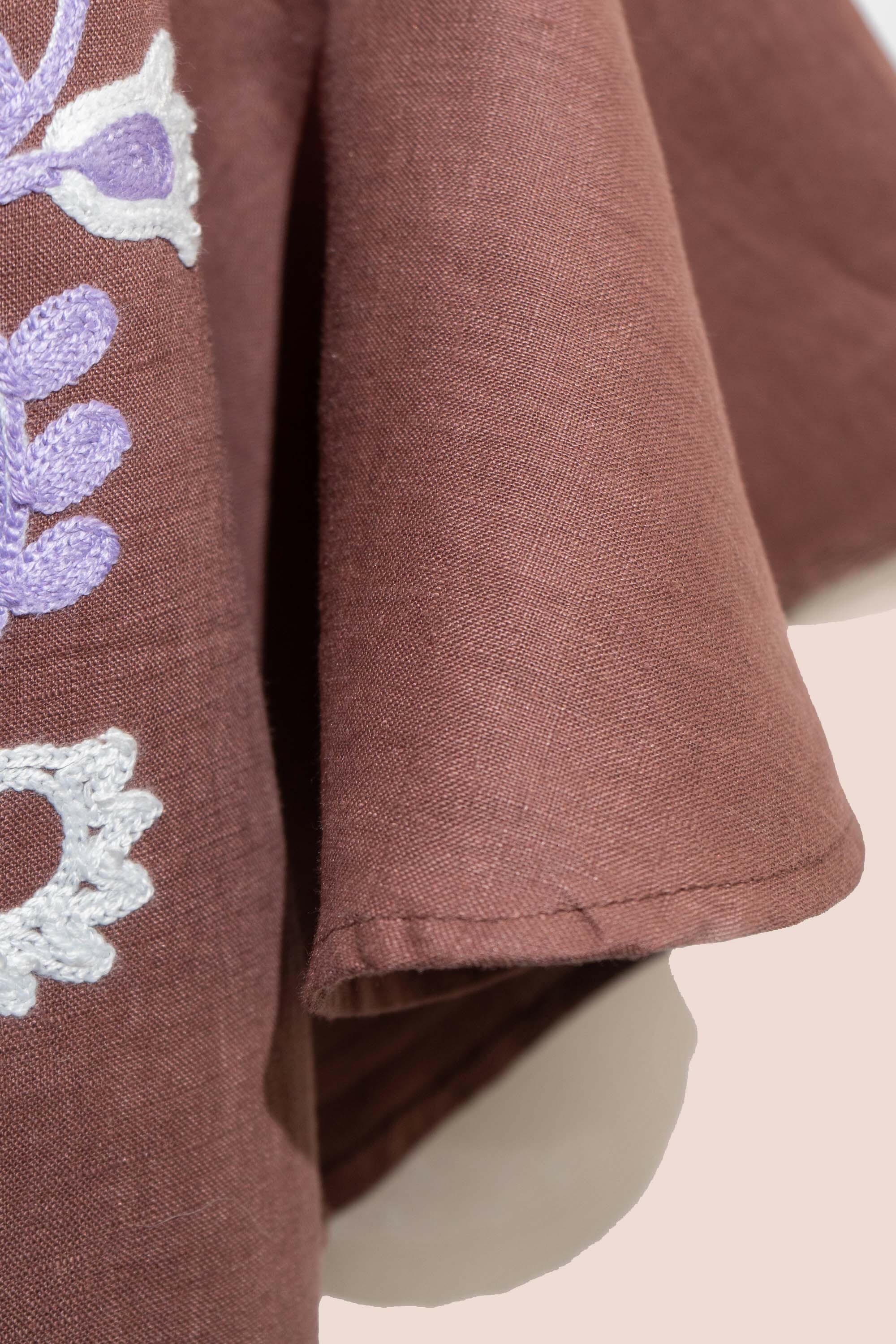 Mariposa Short Kaftan in Milk Chocolate by Amorrre – Luxury Resortwear, Embroidered Dresses & Kaftans.