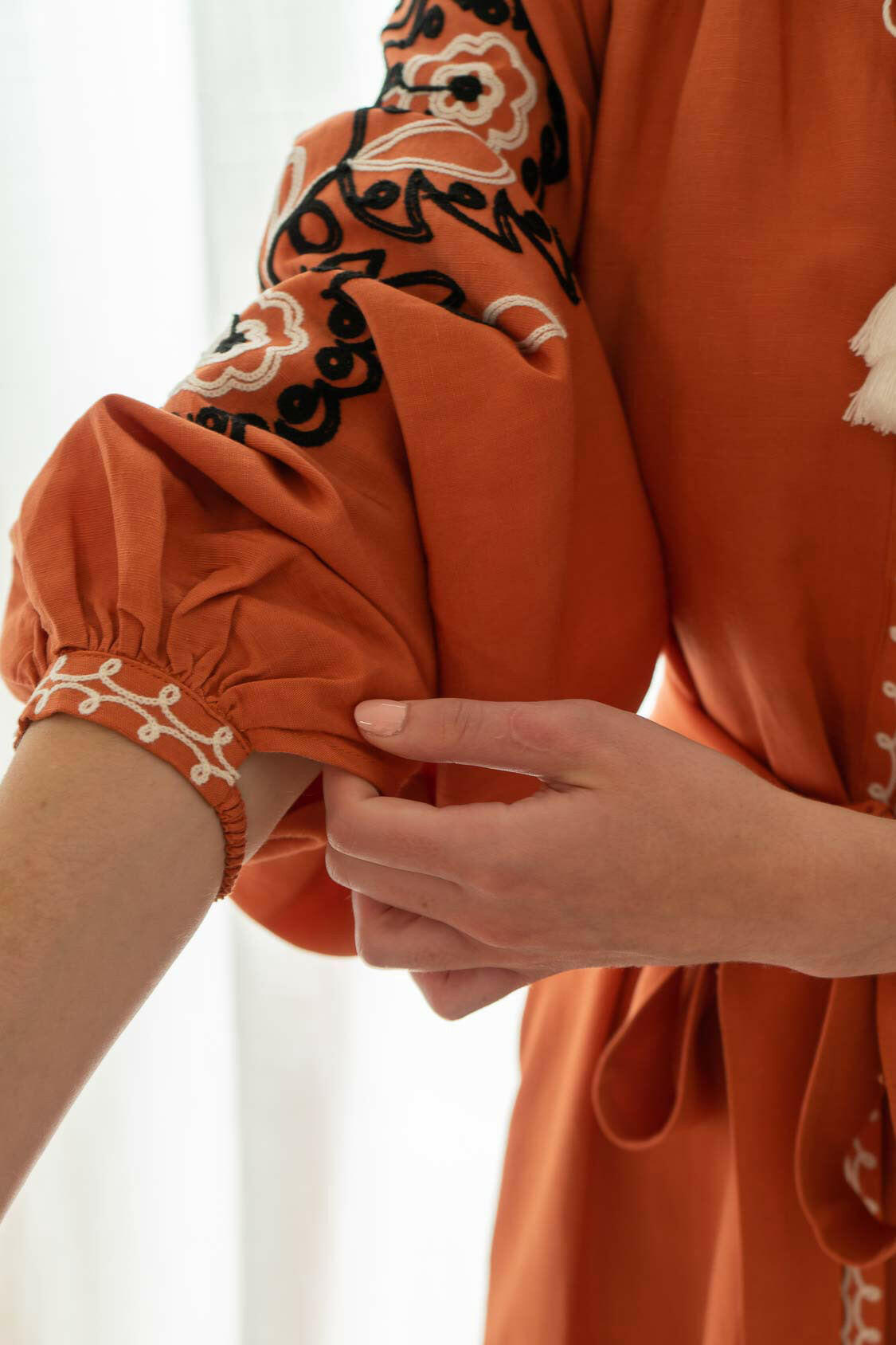 The Janni Dress in Burned Orange — Embroidered Linen Blend  Maxi Dress by Amorrre – Luxury Resortwear, Embroidered Dresses & Kaftans.