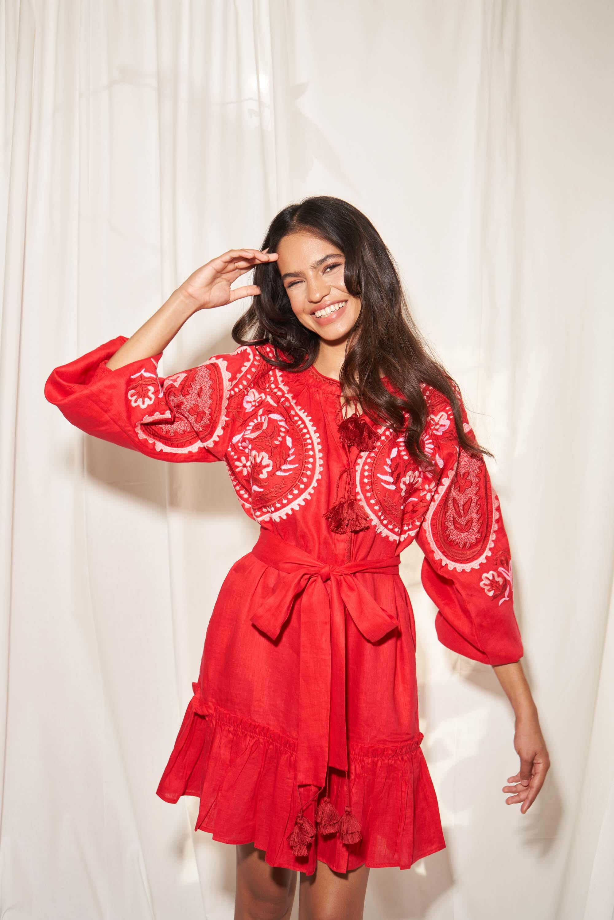 Sara Flared Short Dress in Scarlet Red | AMORRRE Sara Flared Short Dress in Scarlet Red | AMORRRE