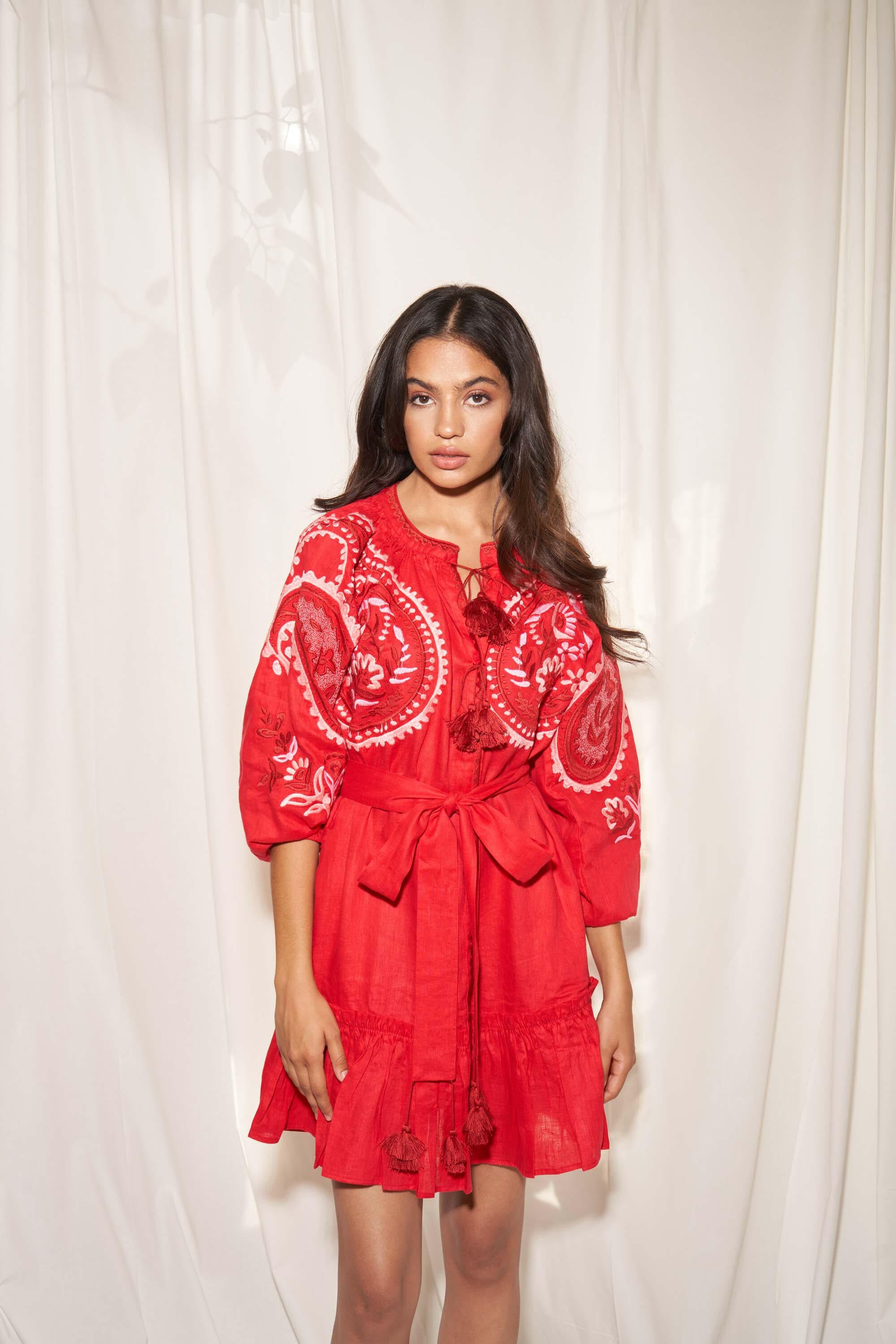 Sara Flared Short Dress in Scarlet Red | AMORRRE Sara Flared Short Dress in Scarlet Red | AMORRRE